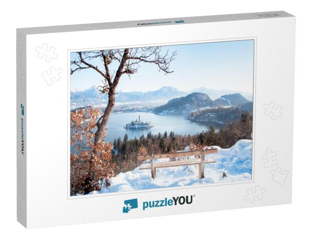 Beautiful View of Wooden Bench Overlooking Famous Lake Bl... Jigsaw Puzzle