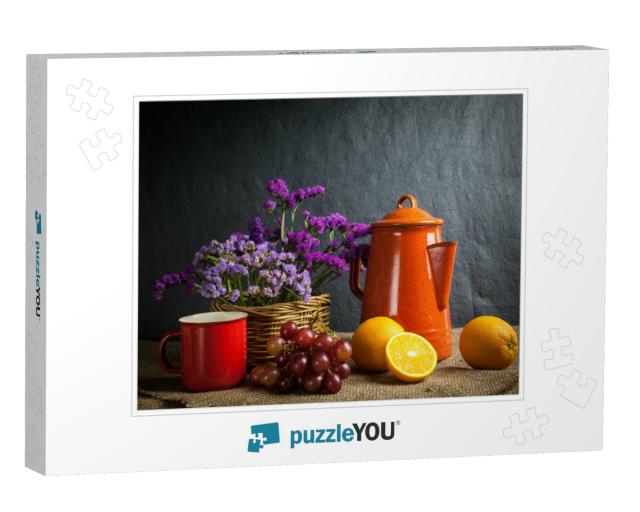 Still Life Fruits, Fresh Fruit Display in Wooden Basket &... Jigsaw Puzzle