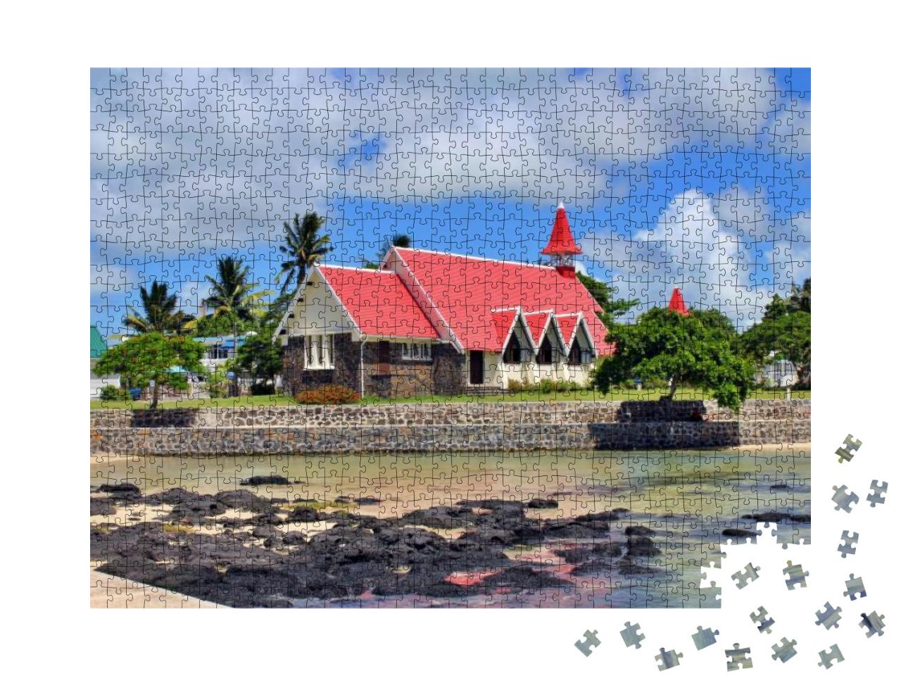 Church with Red Roof on the Beach in Cap Malheureux on Ma... Jigsaw Puzzle with 1000 pieces