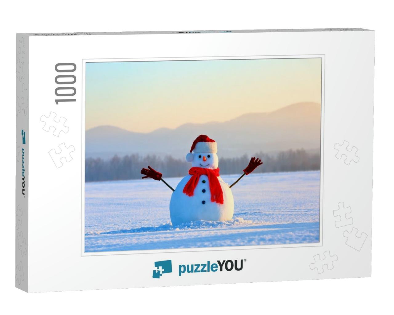 On the White Fluffy Textured Snow Alone Snowman the Frien... Jigsaw Puzzle with 1000 pieces