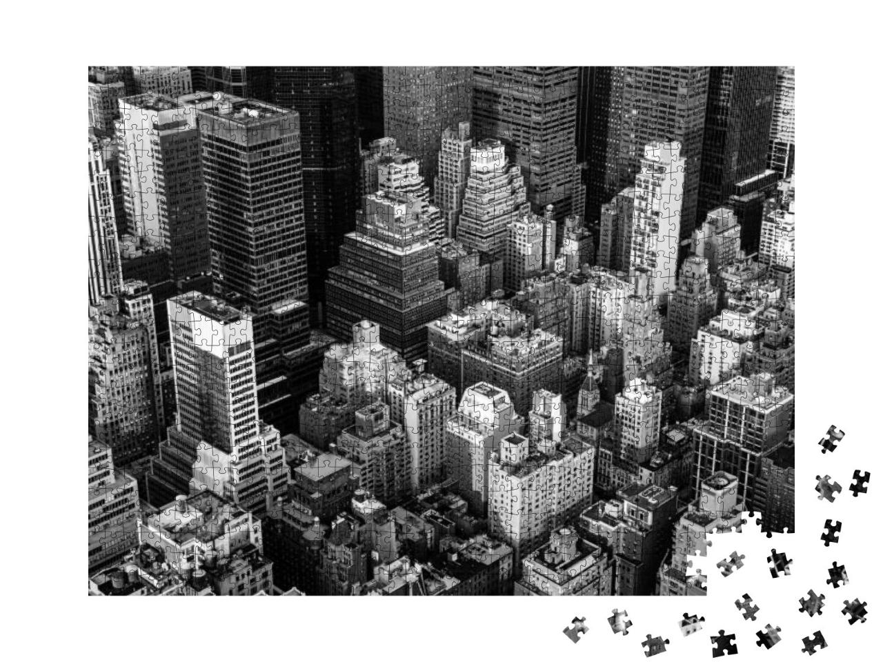 New York City Manhattan Aerial View Black & White with Sk... Jigsaw Puzzle with 1000 pieces