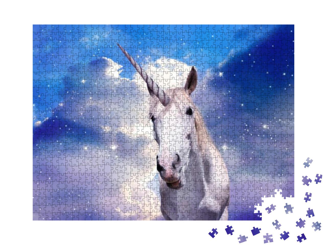 Magic Unicorn in Fantastic Starry Sky with Fluffy Clouds... Jigsaw Puzzle with 1000 pieces