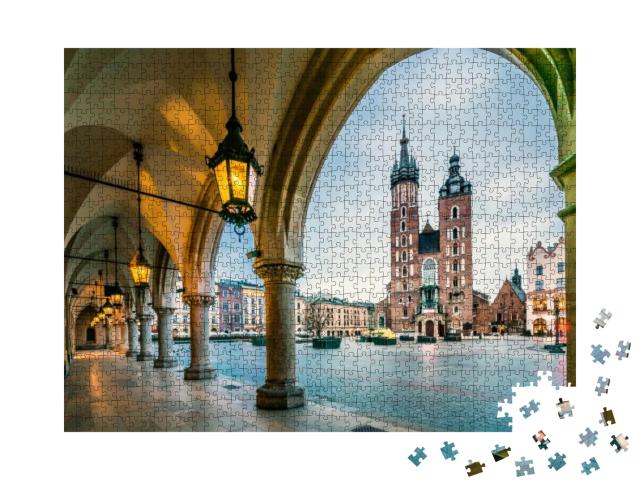 Beautiful Krakow Market Square, Poland, Europe. Faded Col... Jigsaw Puzzle with 1000 pieces