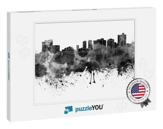 Fort Worth Skyline in Black Watercolor... Jigsaw Puzzle