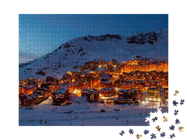 Panorama of Val Thorens by Night, Alps Mountains, France... Jigsaw Puzzle with 1000 pieces