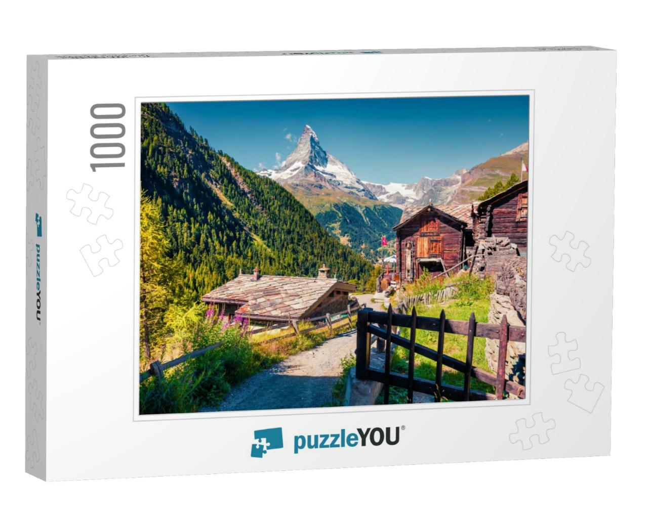 Sunny Summer Morning in Zermatt Village with Matterhorn M... Jigsaw Puzzle with 1000 pieces