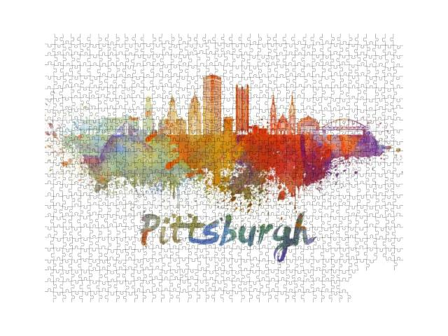 Pittsburgh V2 Skyline in Watercolor Splatters with Clippi... Jigsaw Puzzle with 1000 pieces