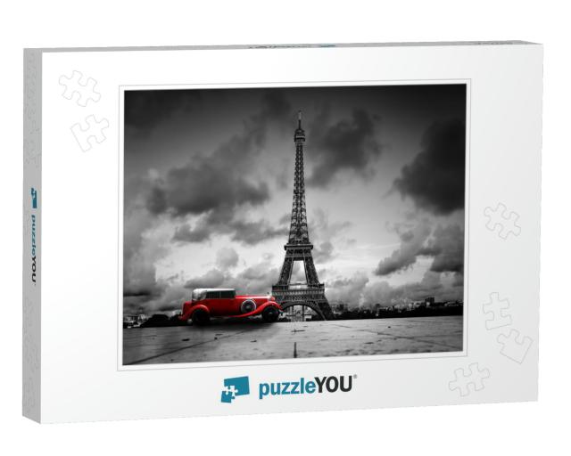 Artistic Image of Eiffel Tower, Paris, France & Red Retro... Jigsaw Puzzle