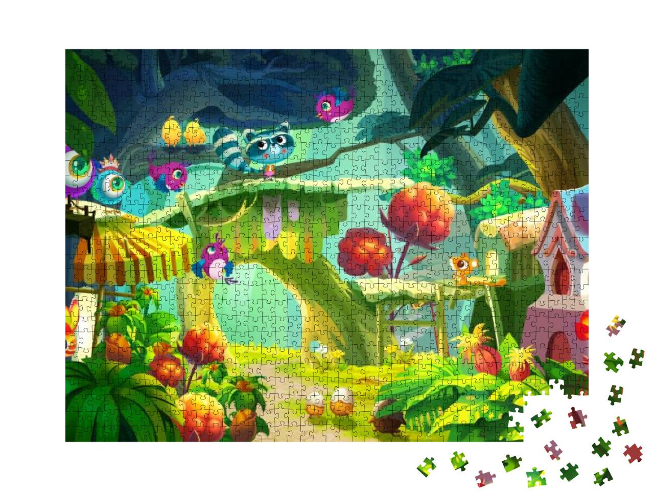 Illustration Big Eyes Arrived This Lovely Forest. At Frie... Jigsaw Puzzle with 1000 pieces