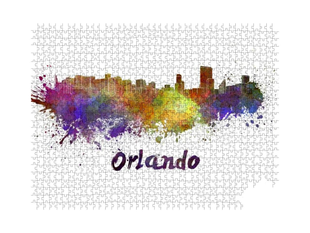 Orlando Skyline in Watercolor Splatters with Clipping Pat... Jigsaw Puzzle with 1000 pieces