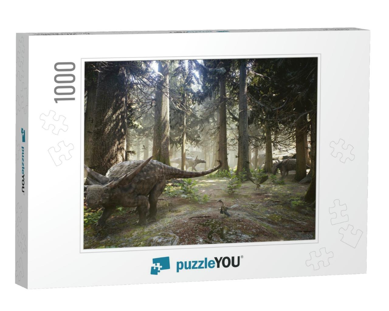 3D Rendering of a Herd of Sauropelta Dinosaurs Grazing in... Jigsaw Puzzle with 1000 pieces