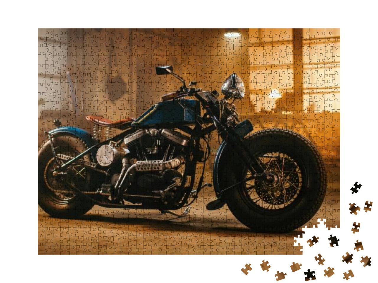 Custom Bobber Motorbike Standing in an Authentic Creative... Jigsaw Puzzle with 1000 pieces