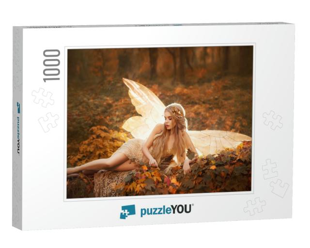 Adult Relax Slim Girl Golden Fairy. Woman Model Blond Blo... Jigsaw Puzzle with 1000 pieces