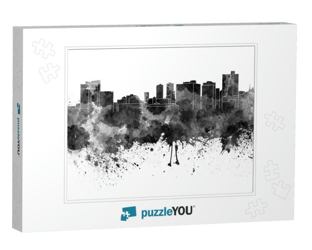 Fort Worth Skyline in Black Watercolor... Jigsaw Puzzle