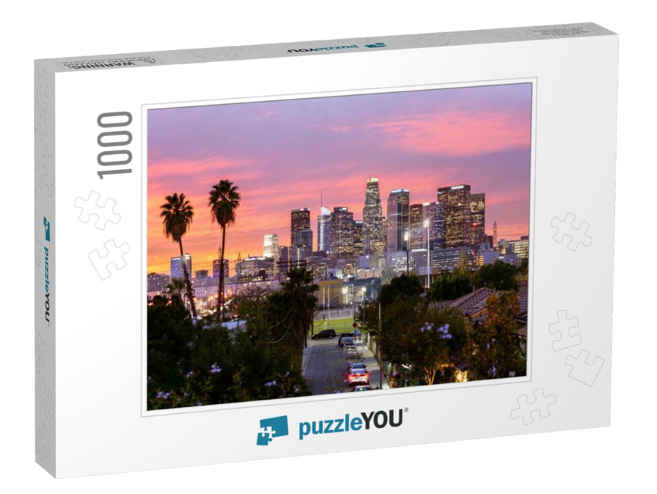 Los Angeles Downtown Skyline At Sunset... Jigsaw Puzzle with 1000 pieces