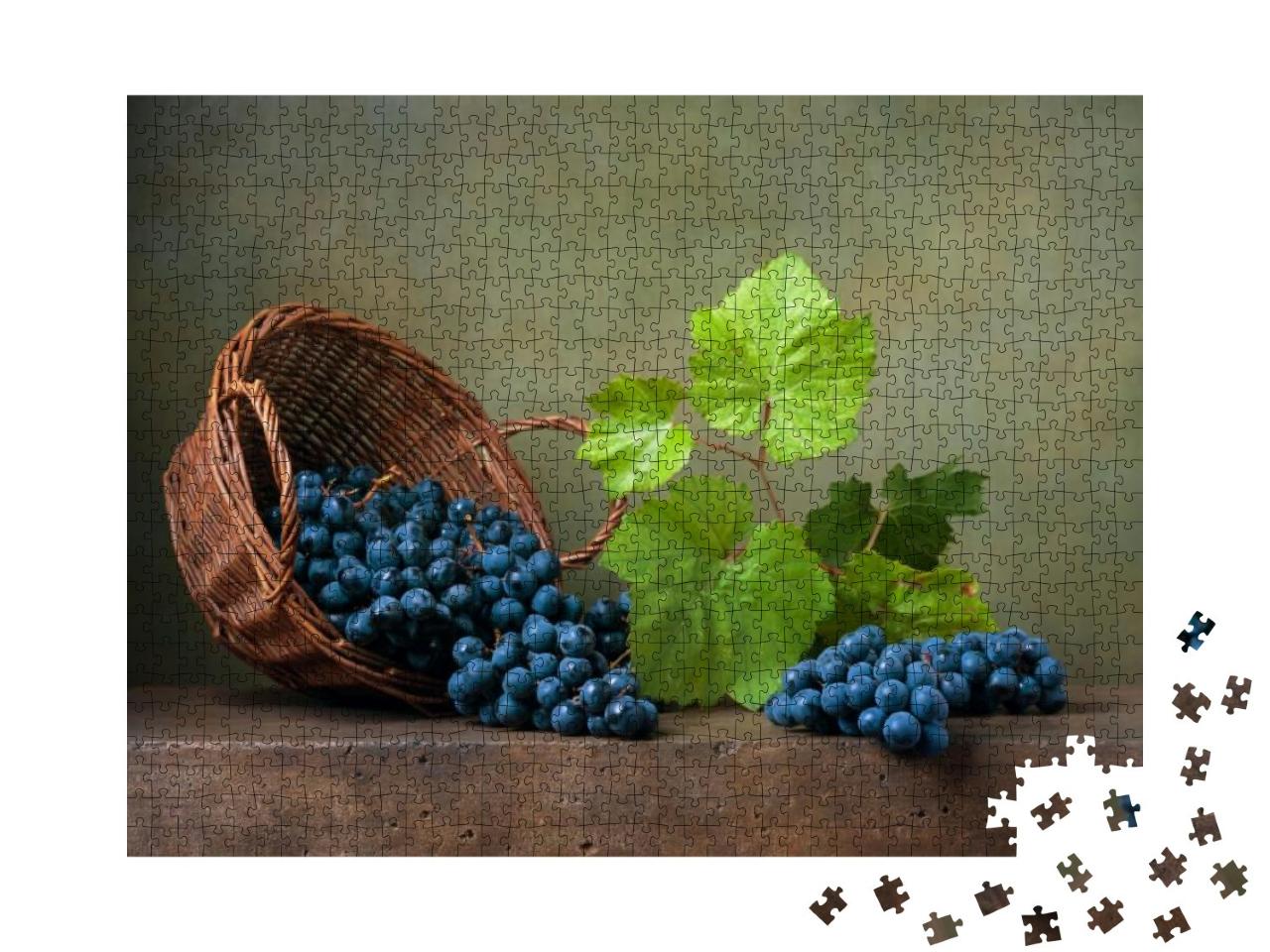 Still Life with Grapes on a Basket... Jigsaw Puzzle with 1000 pieces