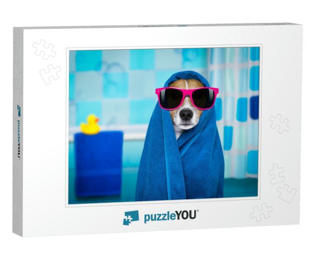 Jack Russell Dog in a Bathtub Not So Amused About... Jigsaw Puzzle