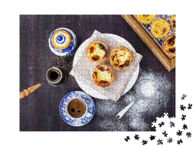 Traditional Portuguese Pastry Pastel De Nata Served with... Jigsaw Puzzle with 1000 pieces