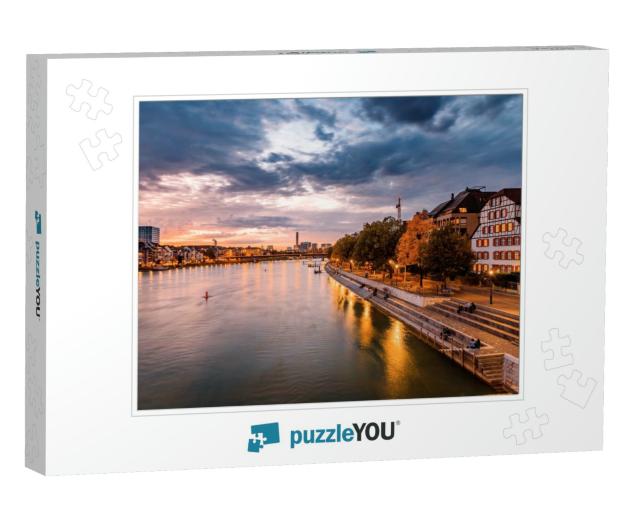 Basel, Switzerland. View Over Rhine River At Basel City D... Jigsaw Puzzle