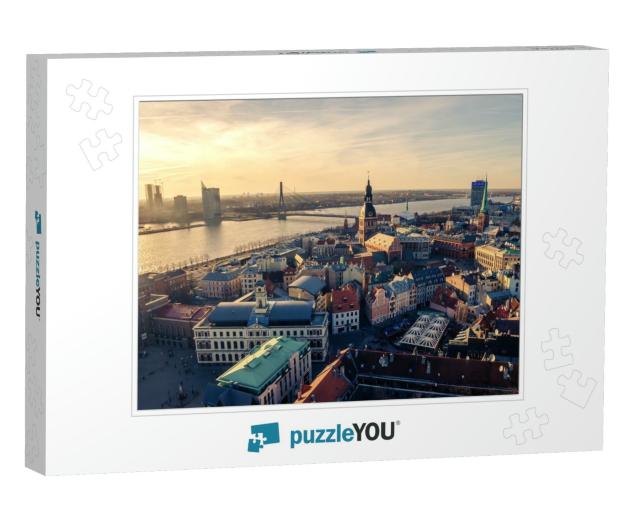 Riga, Latvia Aerial Panoramic Top View of Old Town & Daug... Jigsaw Puzzle