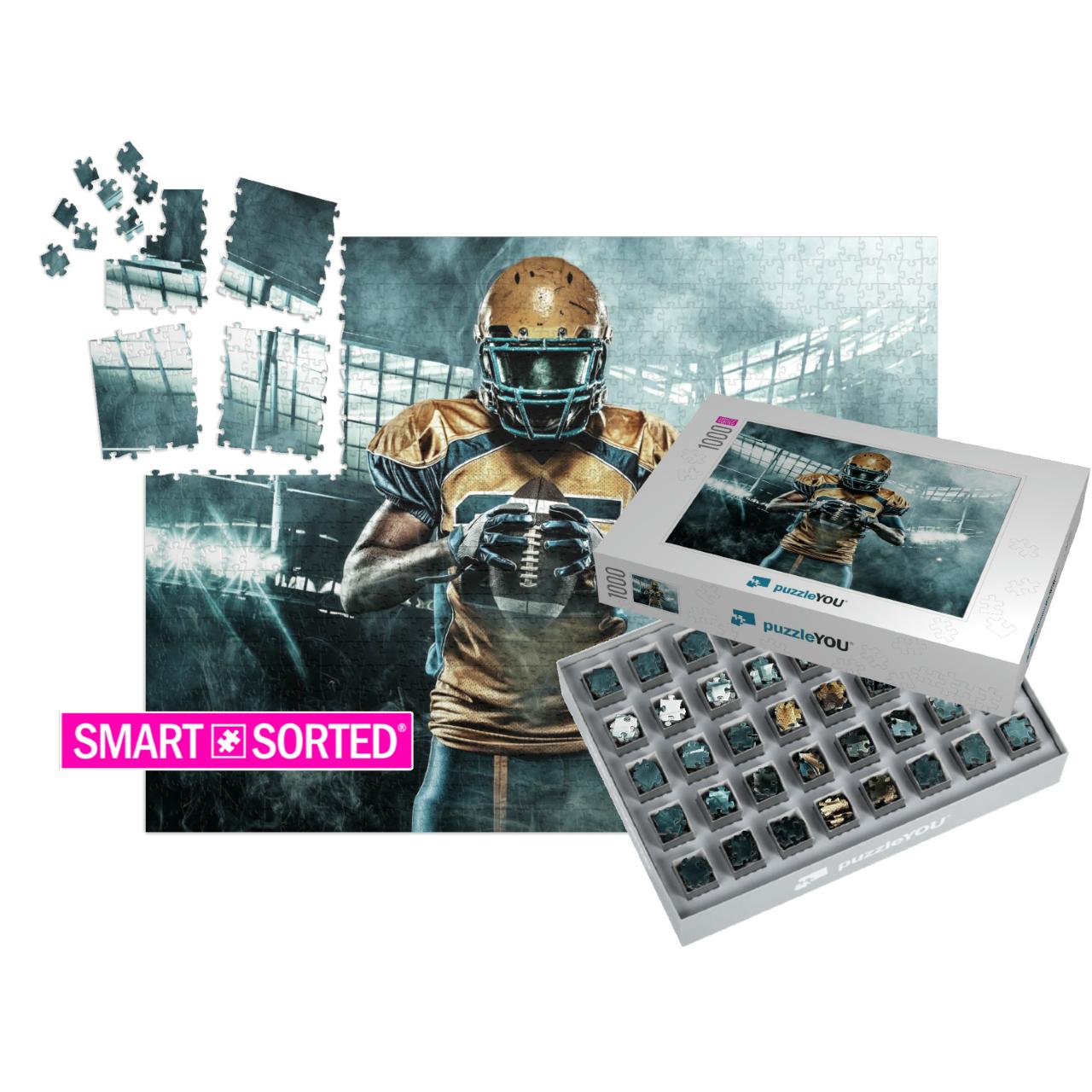 American Football Sportsman Player on Stadium with Lights... | SMART SORTED® | Jigsaw Puzzle with 1000 pieces