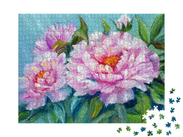 Peonies, Oil Painting on Canvas... Jigsaw Puzzle with 1000 pieces