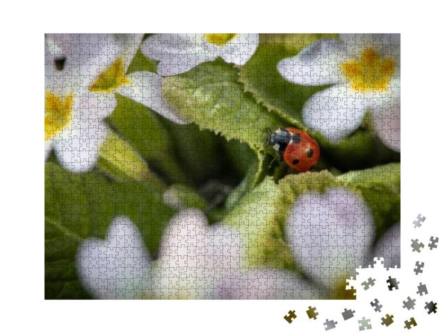 Red Ladybug Among Flowers in Spring... Jigsaw Puzzle with 1000 pieces