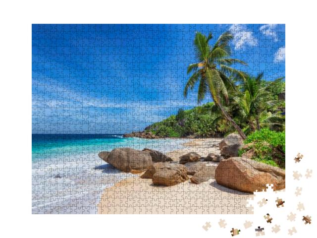 Tropical Sunny Beach & Coconut Palms on Seychelles. Summe... Jigsaw Puzzle with 1000 pieces