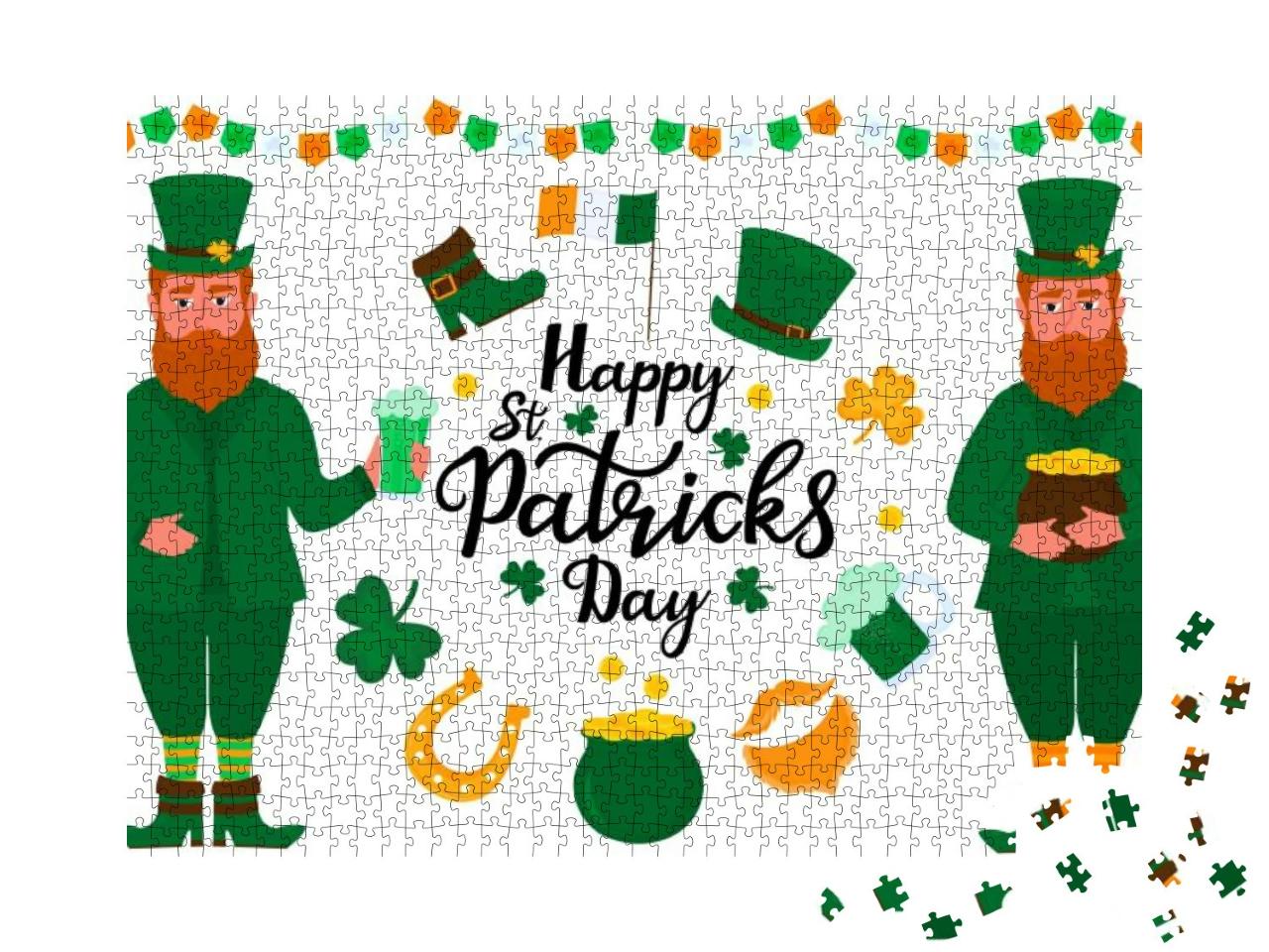 Happy St. Patrick S Day Set of Clipart & Cartoon... Jigsaw Puzzle with 1000 pieces