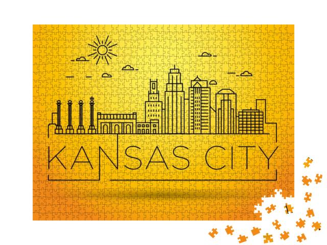 Minimal Kansas Linear City Skyline with Typographic Desig... Jigsaw Puzzle with 1000 pieces