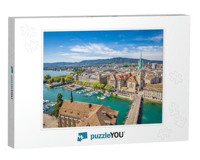 Aerial View of Historic Zurich City Center with Famous Fr... Jigsaw Puzzle