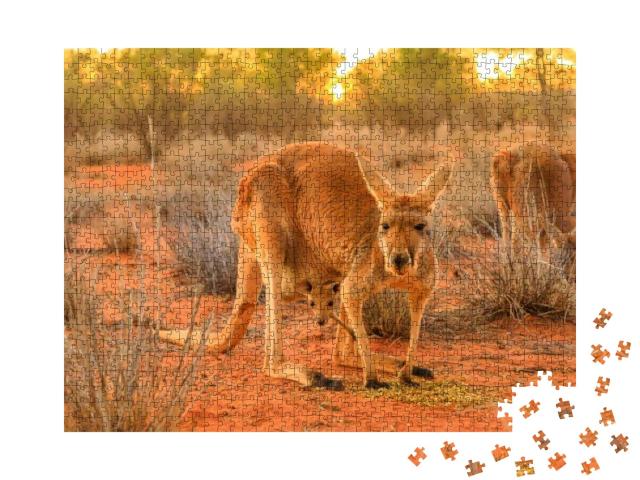Red Female Kangaroo with a Joey in a Pocket, Macropus Ruf... Jigsaw Puzzle with 1000 pieces