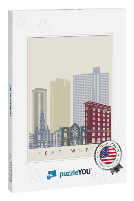 Fort Worth Skyline Poster in Editable Vector File... Jigsaw Puzzle