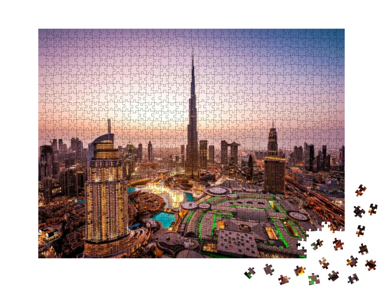 Wow View of Dubai Skyline At Night. City Lights Popping... Jigsaw Puzzle with 1000 pieces