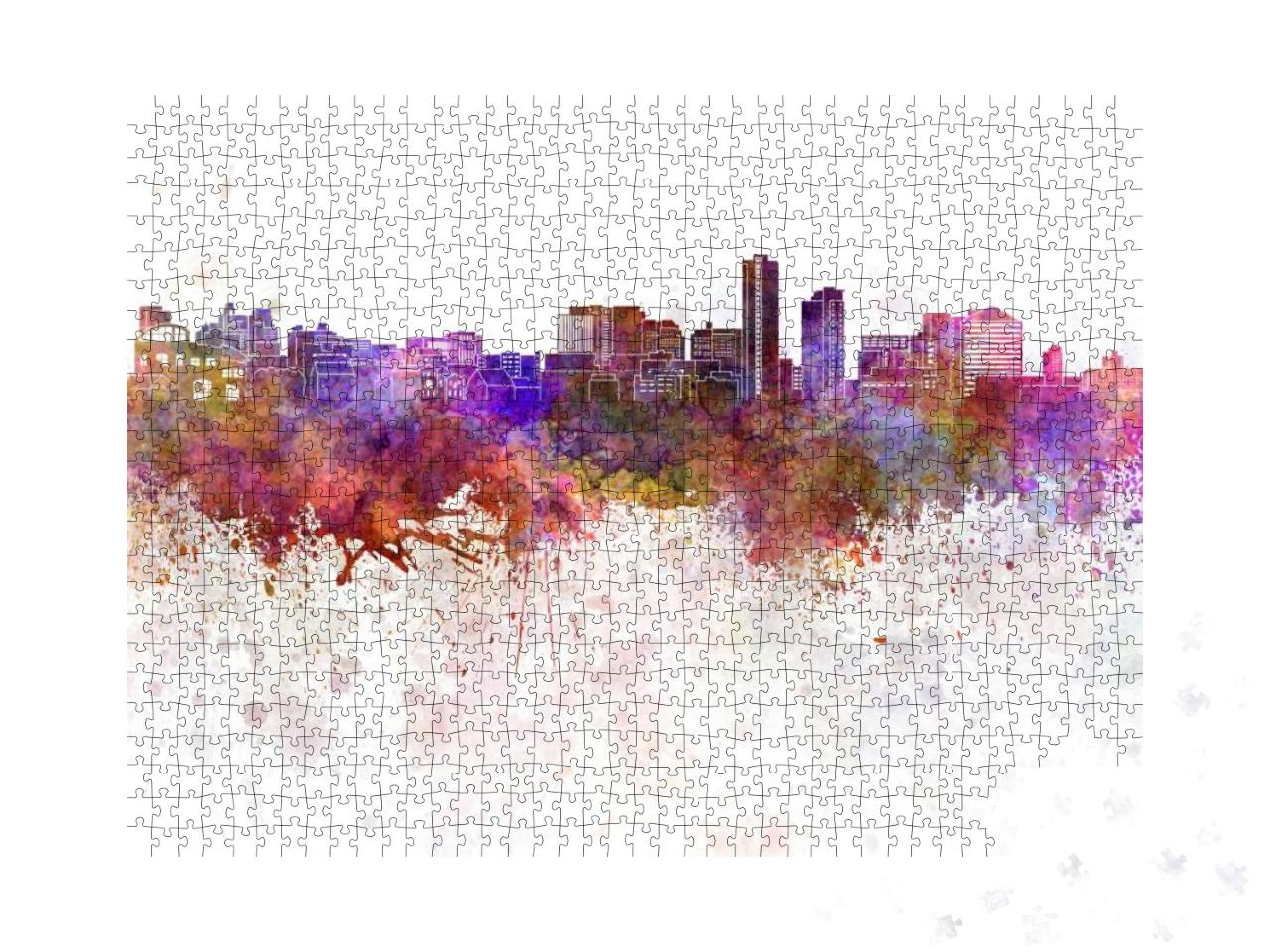 Wilmington De Skyline in Watercolor Background... Jigsaw Puzzle with 1000 pieces