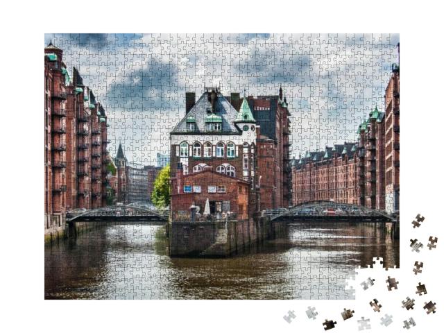 Beautiful View of Famous Speicherstadt with Dark Clouds B... Jigsaw Puzzle with 1000 pieces