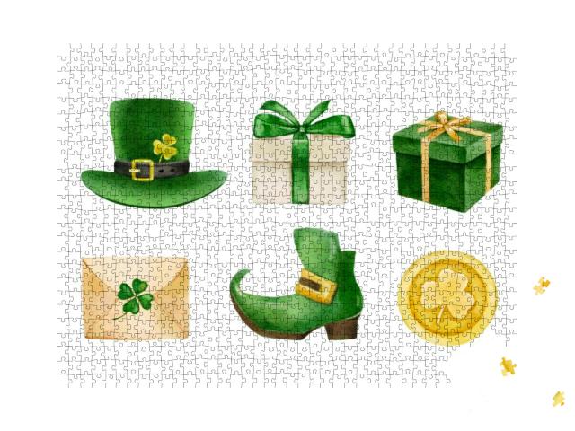 Watercolor St. Patrick's Day, Green Home Decor, I... Jigsaw Puzzle with 1000 pieces