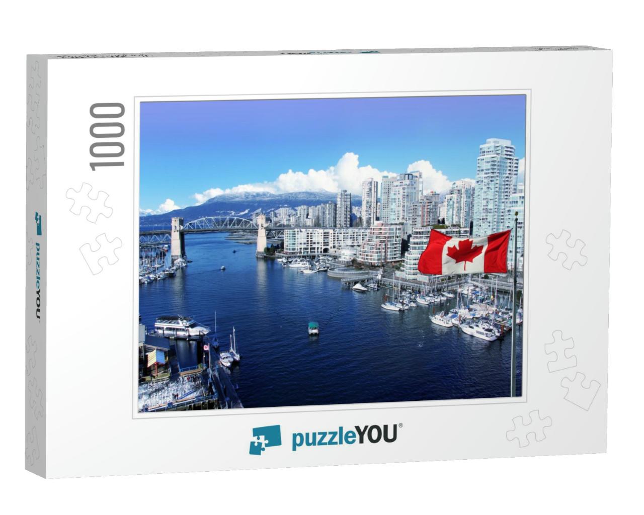 Canadian Flag in Front of View of False Creek & the Burra... Jigsaw Puzzle with 1000 pieces