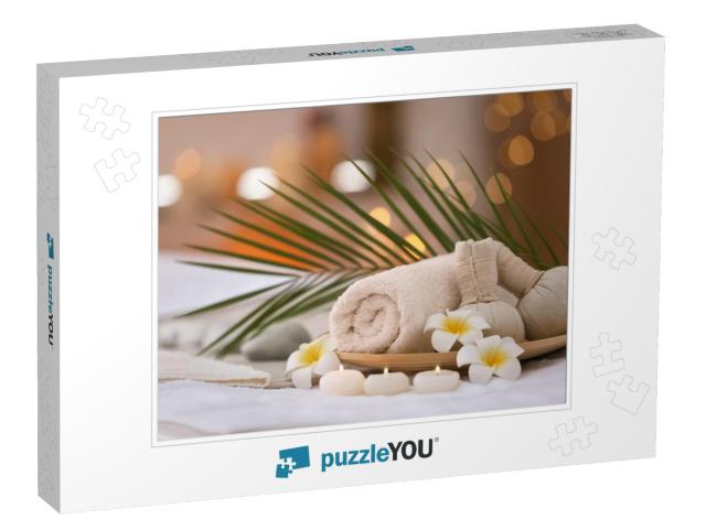 Beautiful Spa Composition on Massage Table in Wellness Ce... Jigsaw Puzzle