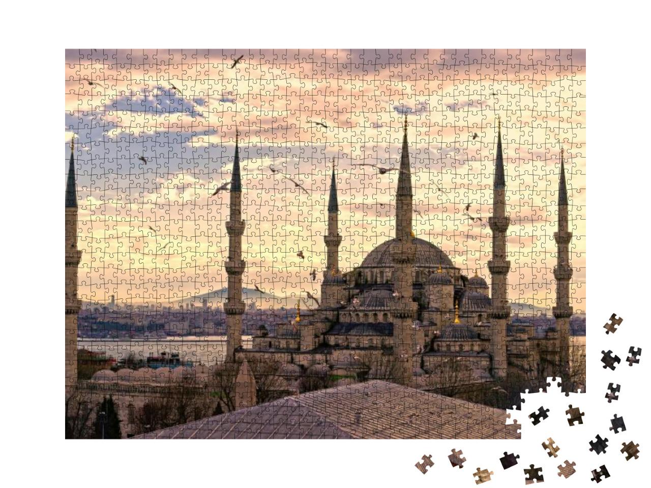 Sunset Over the Blue Mosque, Sultanahmet Camii, Istanbul... Jigsaw Puzzle with 1000 pieces