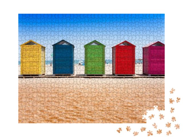 Colorful Wooden Cabins on the Beach of Patacona, Valencia... Jigsaw Puzzle with 1000 pieces