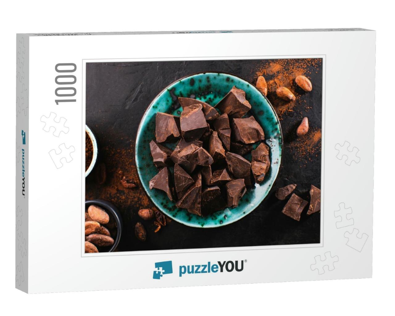 Pieces of Dark Chocolate in a Vintage Bowl, Cocoa Powder... Jigsaw Puzzle with 1000 pieces