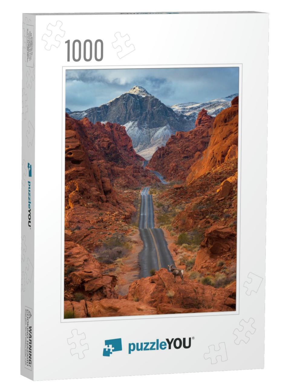 A Beautiful Shot of a Road Through the Valley of Fire Sta... Jigsaw Puzzle with 1000 pieces
