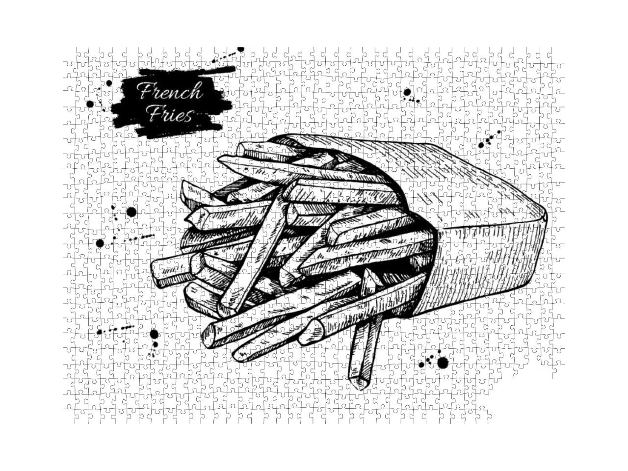 Vector Vintage French Fries Drawing. Hand Drawn Monochrom... Jigsaw Puzzle with 1000 pieces