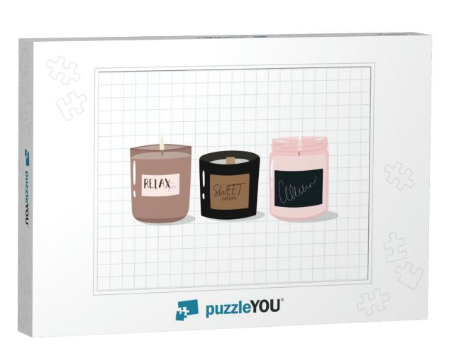 Cute Hand-Drawn Candles in Scandinavian Style. Hygge Time... Jigsaw Puzzle