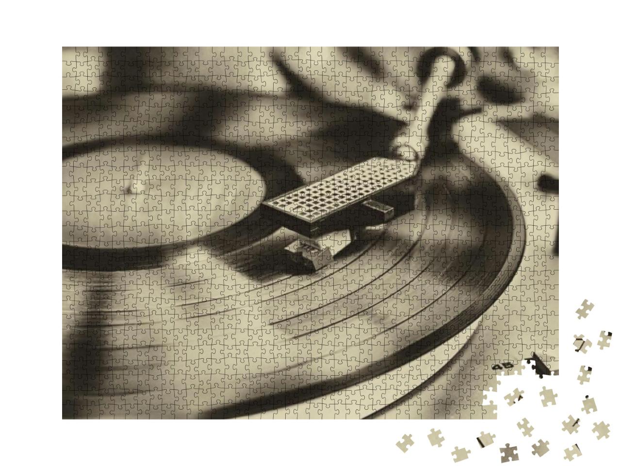 Textured Retro Image in Sepia of Vinyl Record Player... Jigsaw Puzzle with 1000 pieces