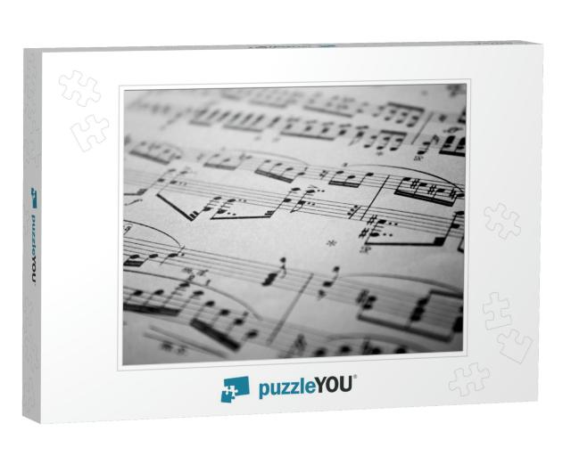 Sheet Music Background Musical Notes with Selective Focus... Jigsaw Puzzle