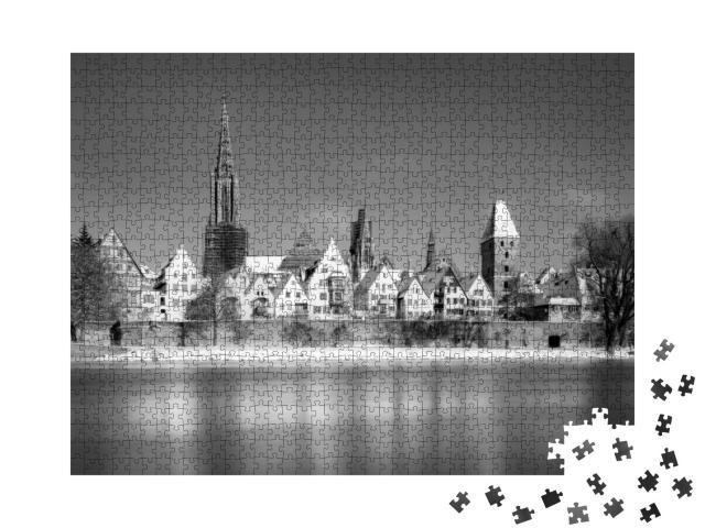 Black & White Classic View of City Ulm with River Danube... Jigsaw Puzzle with 1000 pieces