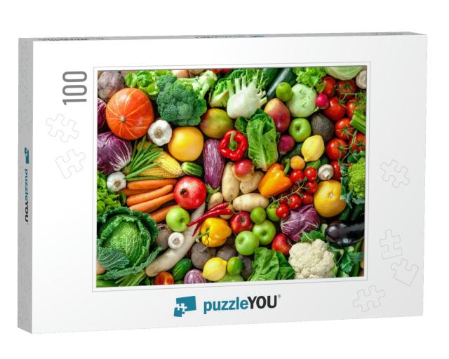 Assortment of Fresh Fruits & Vegetables... Jigsaw Puzzle with 100 pieces