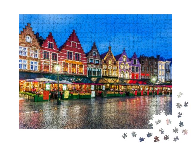 Bruges, Belgium. Grote Markt Square At Night... Jigsaw Puzzle with 1000 pieces
